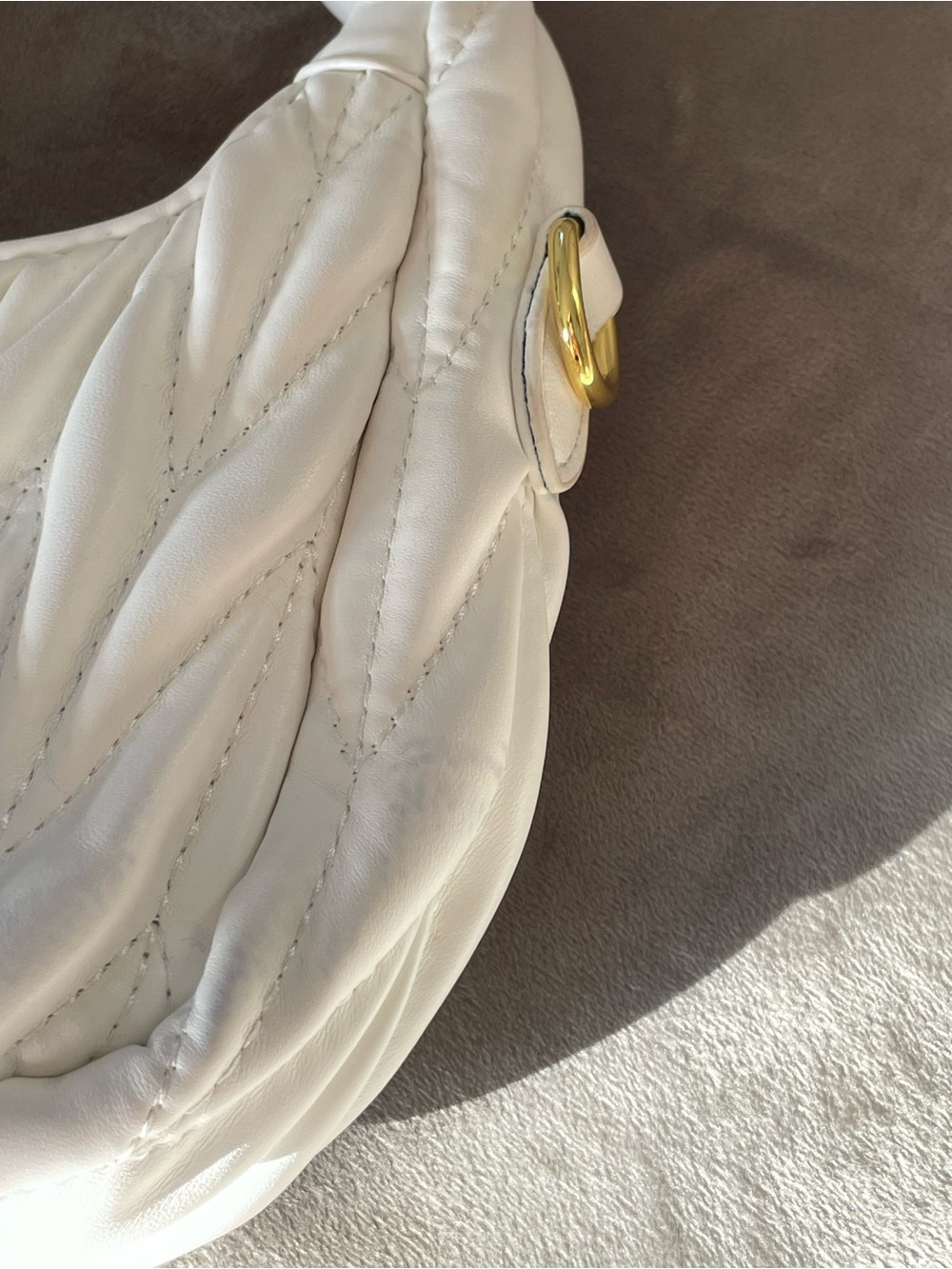 Mini Wander Dumpling Matelassé Nappa Hobo Bag in White - Picture 10 of 16
